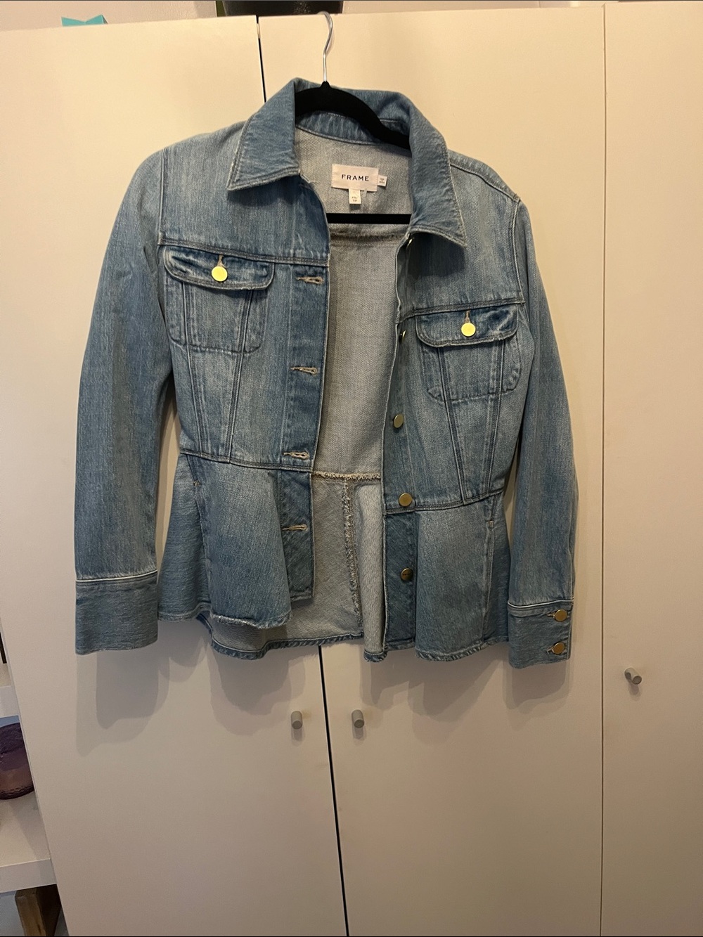Frame Denim Light Wash Peplum Jean Jacket size xs
